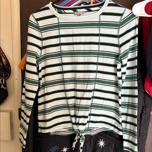 Talbots Green and White Striped Top